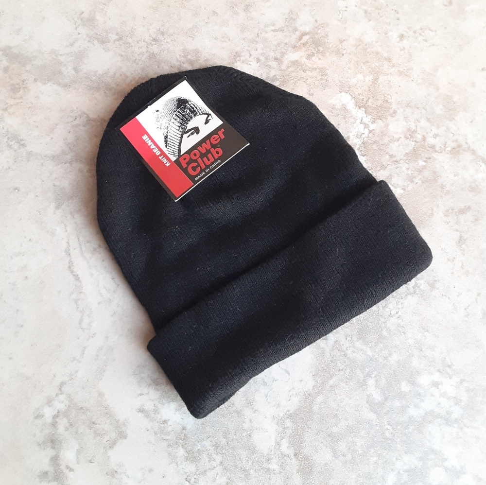Power Club Solid Black Men Beanie